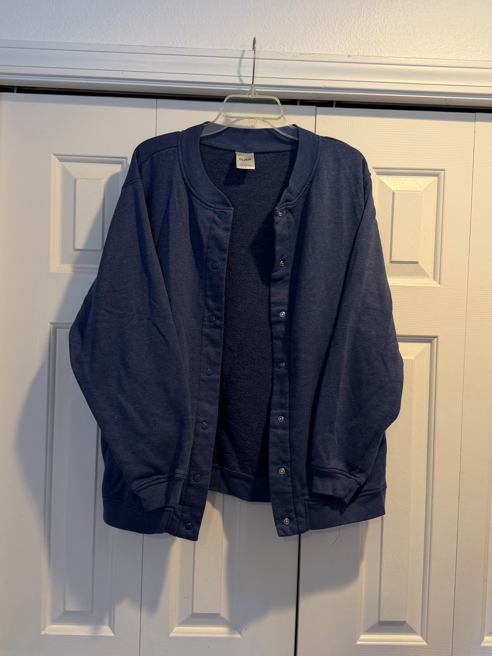 Blair Blue-Gray Fleece Snap-Front Cardigan Jacket, size L